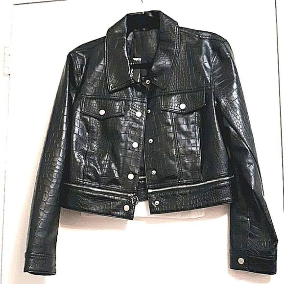 Croc Embossed Faux Leather Jacket Black NWT - Picture 1 of 7